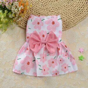 Pet Dog Cat Princess Skirt Dress Floral Colorful Snap Close Bow Accent Cute MED